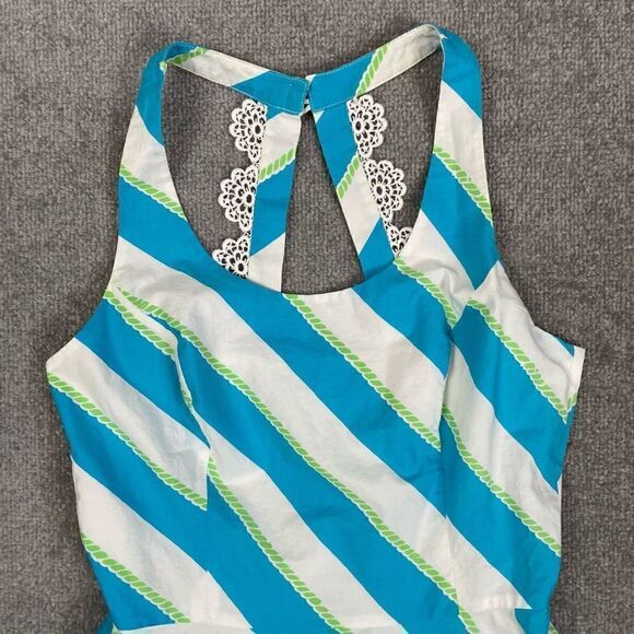 Lilly Pulitzer Womens 2 XS Blue Green Stripe Mini Dress Halter Nautical Summer - Picture 2 of 6